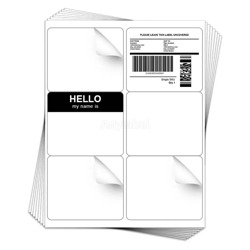 6UP 4'' x 3-1/3'' Shipping Address & Barcode Labels for Laser & Inkjet Printers