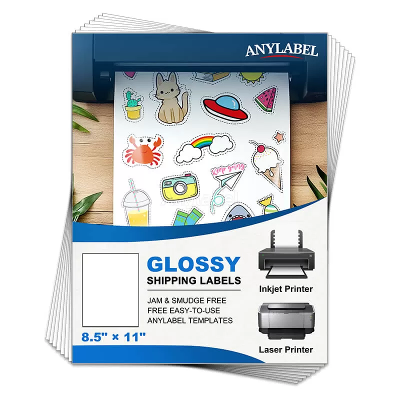 8.5'' x 11'' Glossy Vinyl Sticker Paper for Inkjet or Laser Printers