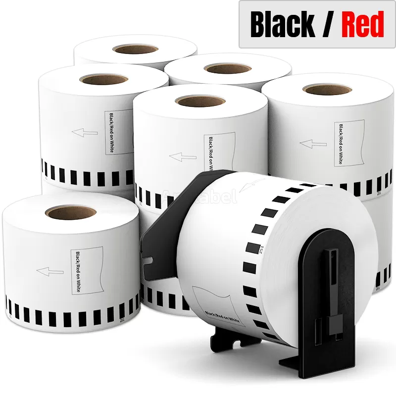 Brother DK-2251 Black/Red on White Continuous Labels 2.4'' x 100''