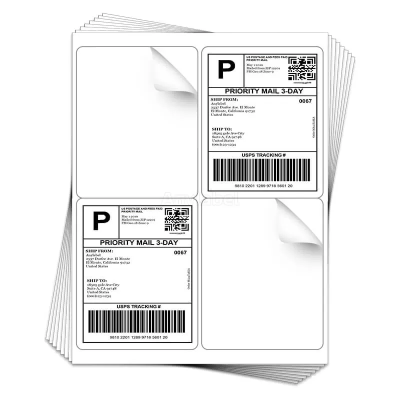 4UP 4'' x 5'' Shipping Address & Barcode Labels for Laser & Inkjet Printers