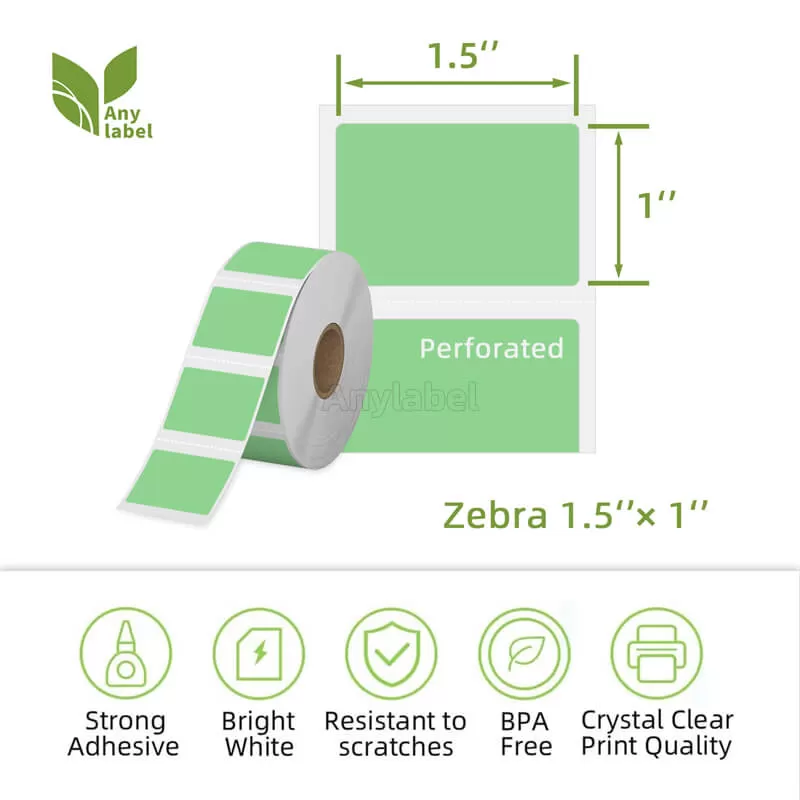 zebra 1 5 x 1 green direct thermal shipping labels company