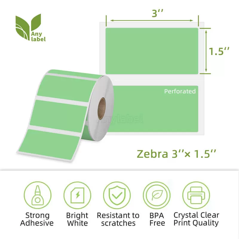 zebra 3 x 1 5 green direct thermal shipping labels company
