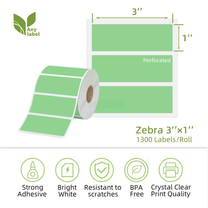 zebra 3 x 1 green direct thermal shipping labels company